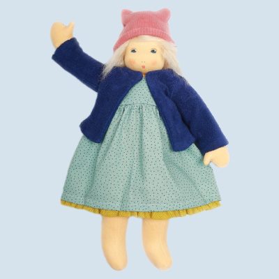 Poupée Alma en coton et laine biologique, cheveux en mohair