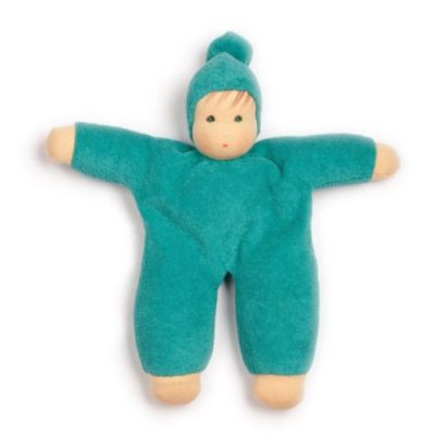 Doudou poupon bleu en coton biologique